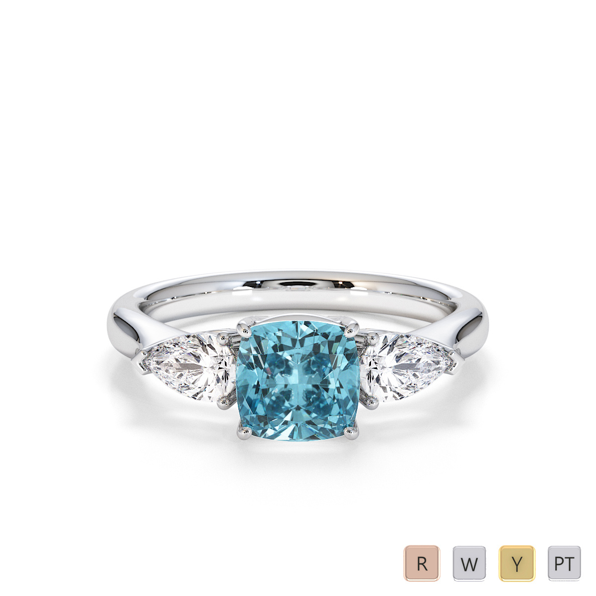 1Carat Cushion Natural Aquamarine and Diamond Engagement Ring 0785