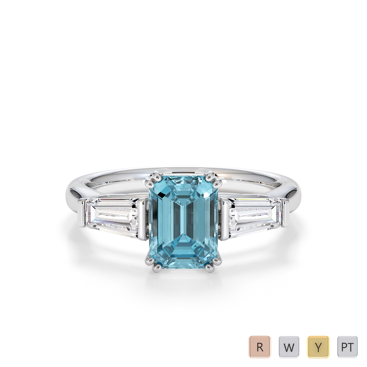 Prong Set Aquamarine and Diamond Engagement Ring 0786