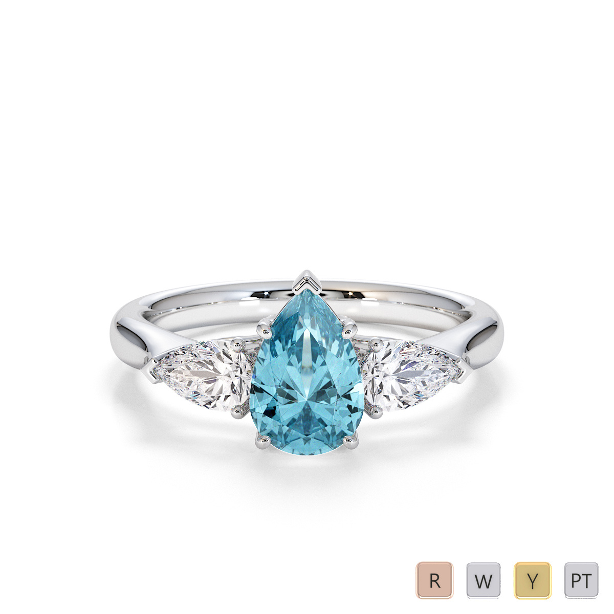 Pear Diamond & Pear Shape Aquamarine Engagement Ring 0787
