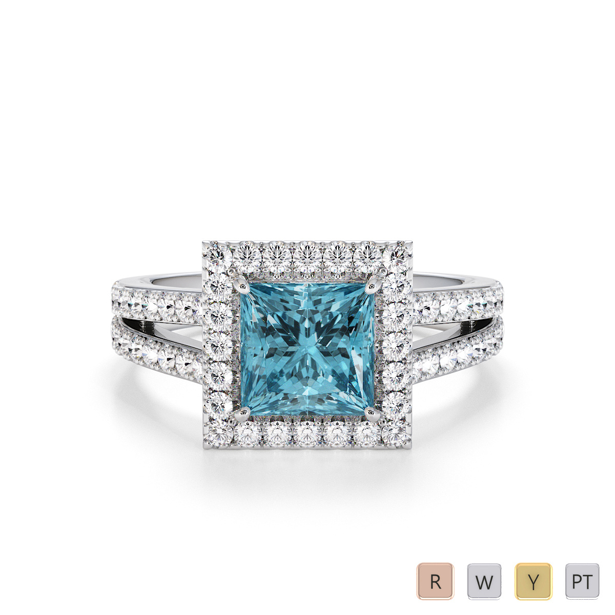 Princess Cut Aquamarine and Diamond Engagement Ring 0792