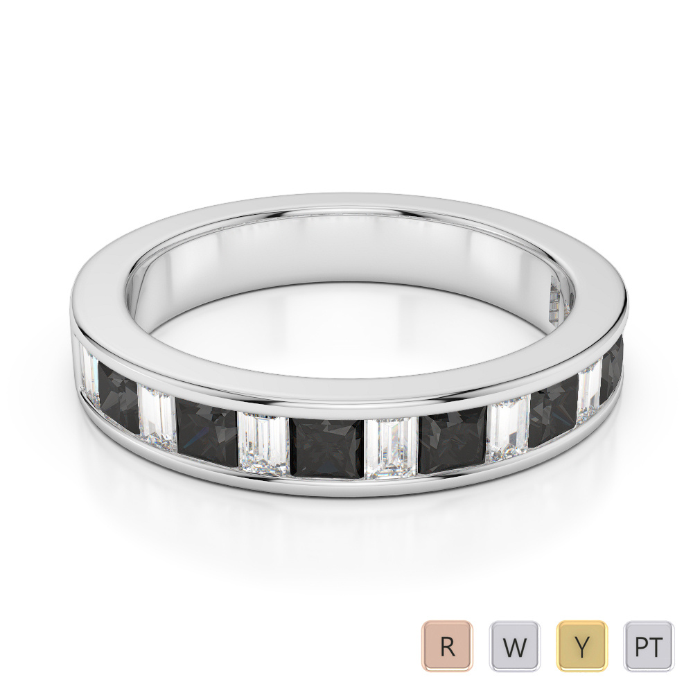 4 MM Princess and Baguette Cut Black Diamond Half Eternity Ring 0421