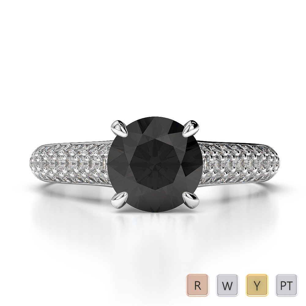 Prong Set Engagement Ring With Black Diamond in Gold / Platinum ATZR-0201