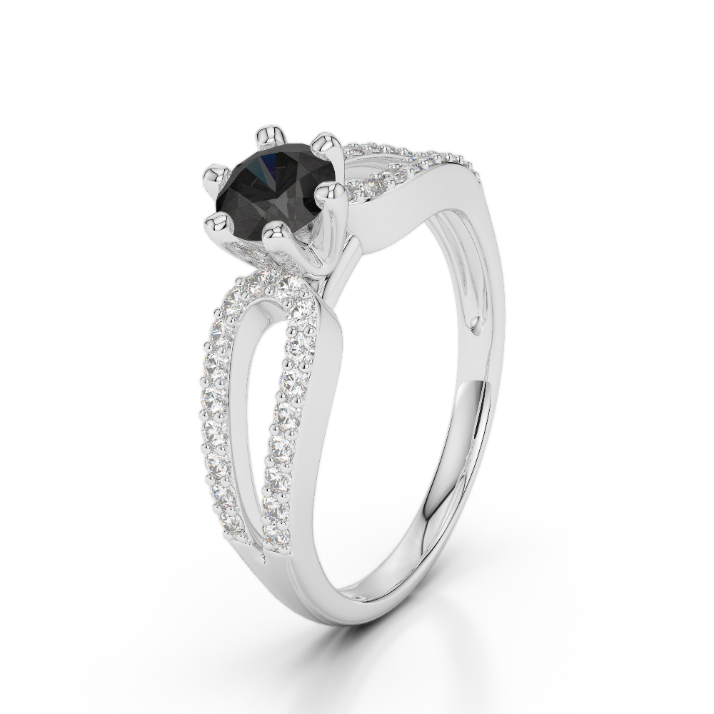 Six Prong Set Black Diamond Engagement Ring in Gold / Platinum ATZR-0237