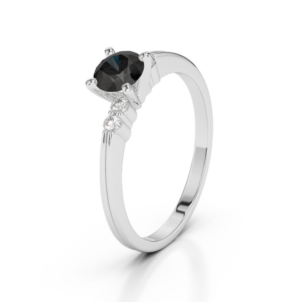 5 Stone Round Cut Black Diamond Engagement Ring 0247