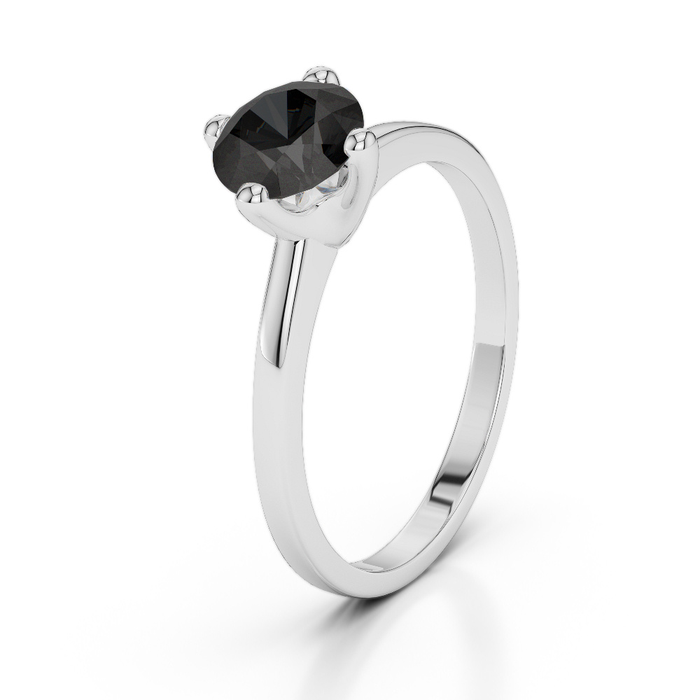 Round Cut Single Stone Black Diamond Engagement Ring 0271