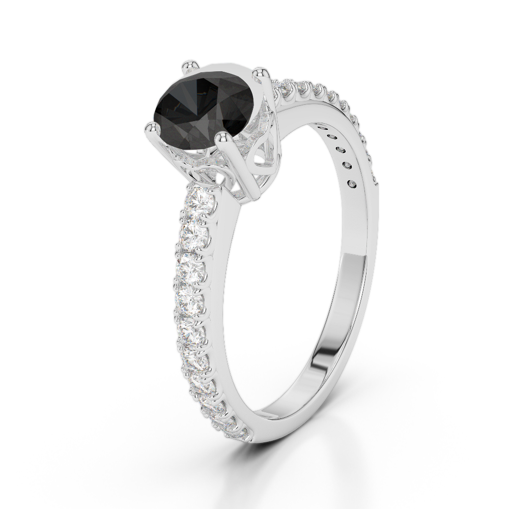 Prong Set Engagement Ring With Black Diamond in Gold / Platinum ATZR-0285