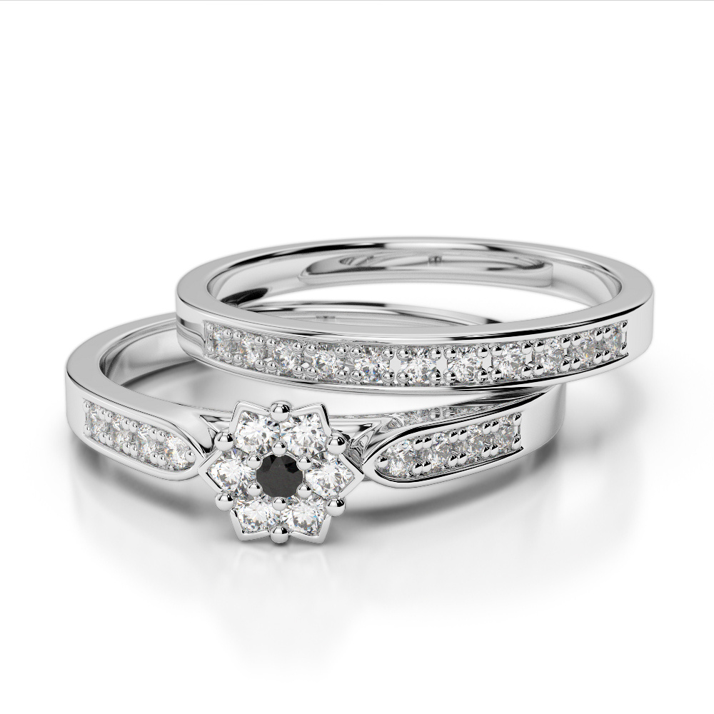 Round Cut Black Diamond Bridal Set Ring 0290