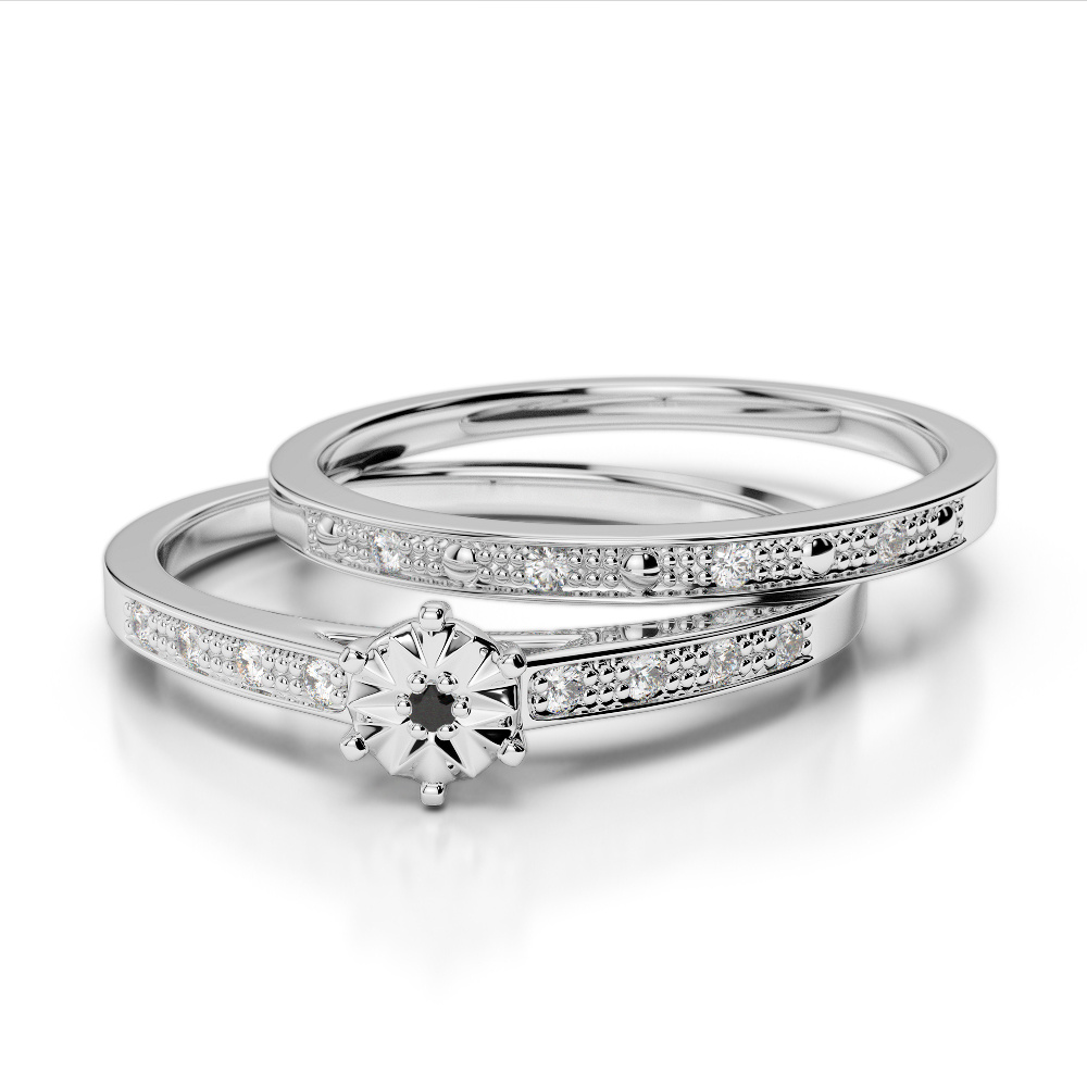 Round Cut Black Diamond Bridal Set Ring 0295