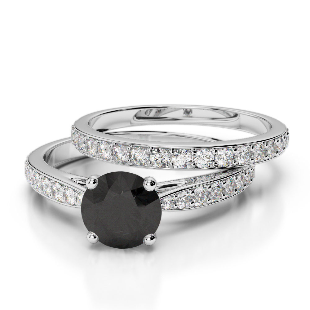 Claw Set Bridal Set Ring With Black Diamond 0339