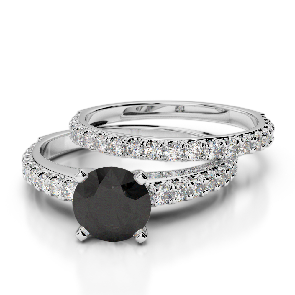 Scallop Set Black Diamond Bridal Set Ring in Gold / Platinum ATZR-0352