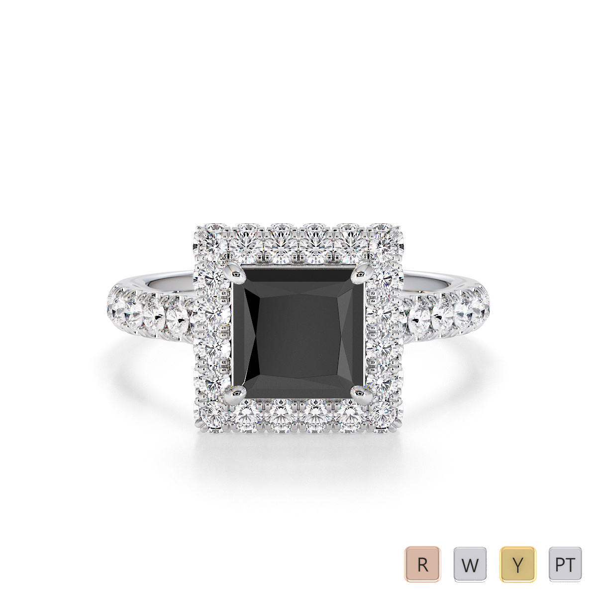 Black Diamond and Diamond Engagement Ring 0775