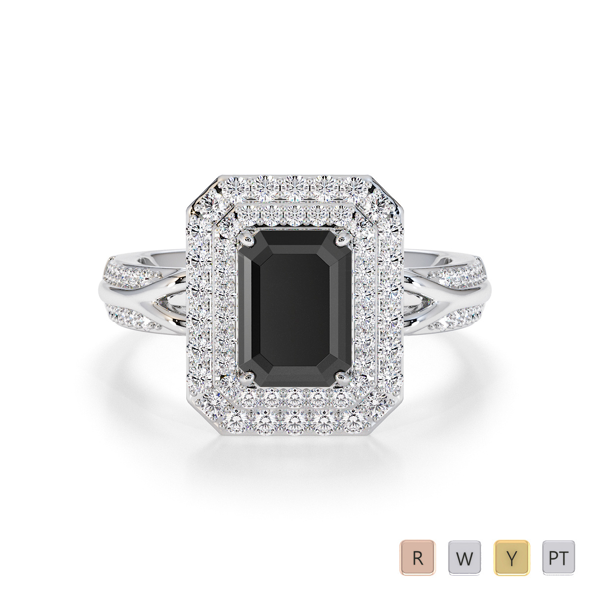 Black Diamond and Diamond Engagement Ring 0779