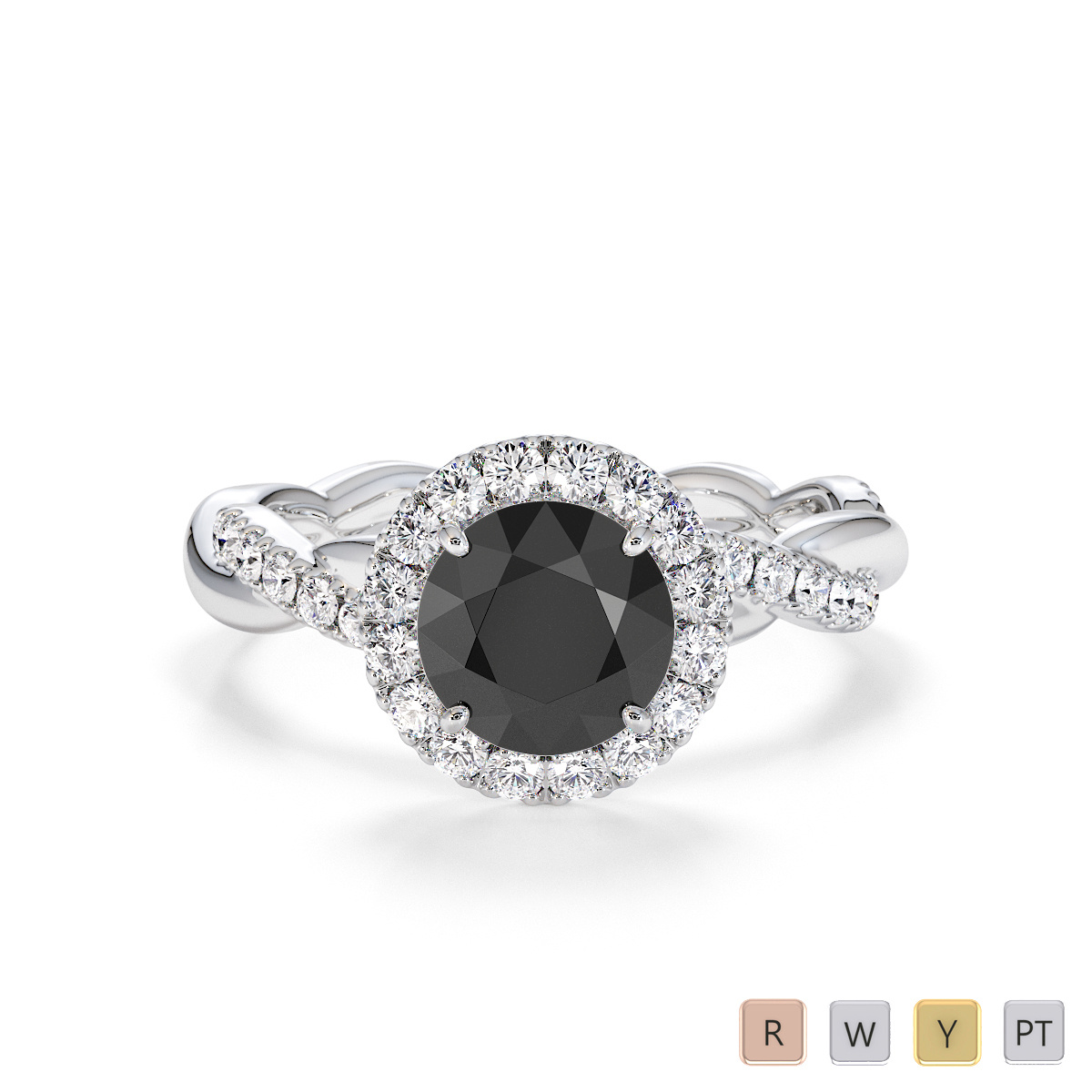 Black Diamond and Diamond Engagement Ring 0788