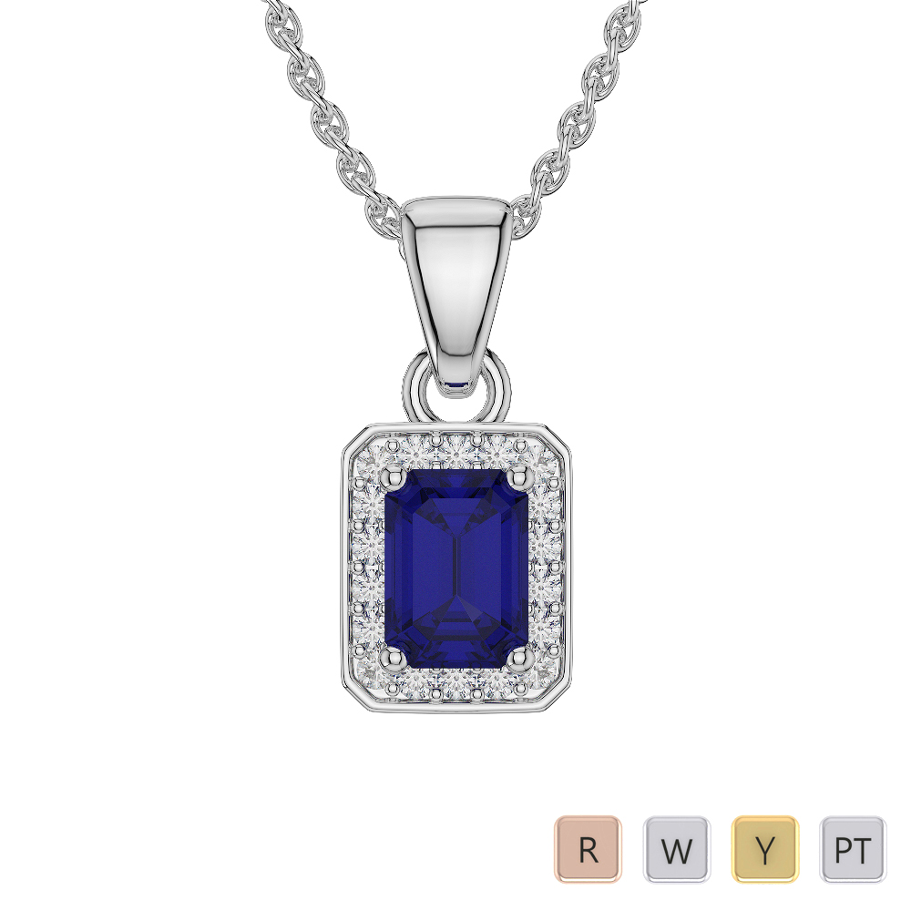Blue Sapphire Necklaces With Round Cut Diamond in Gold / Platinum ATZNK-0561
