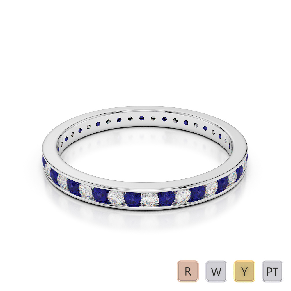 2.5MM Channel Set Blue Sapphire and Diamond Full Eternity Ring 0364