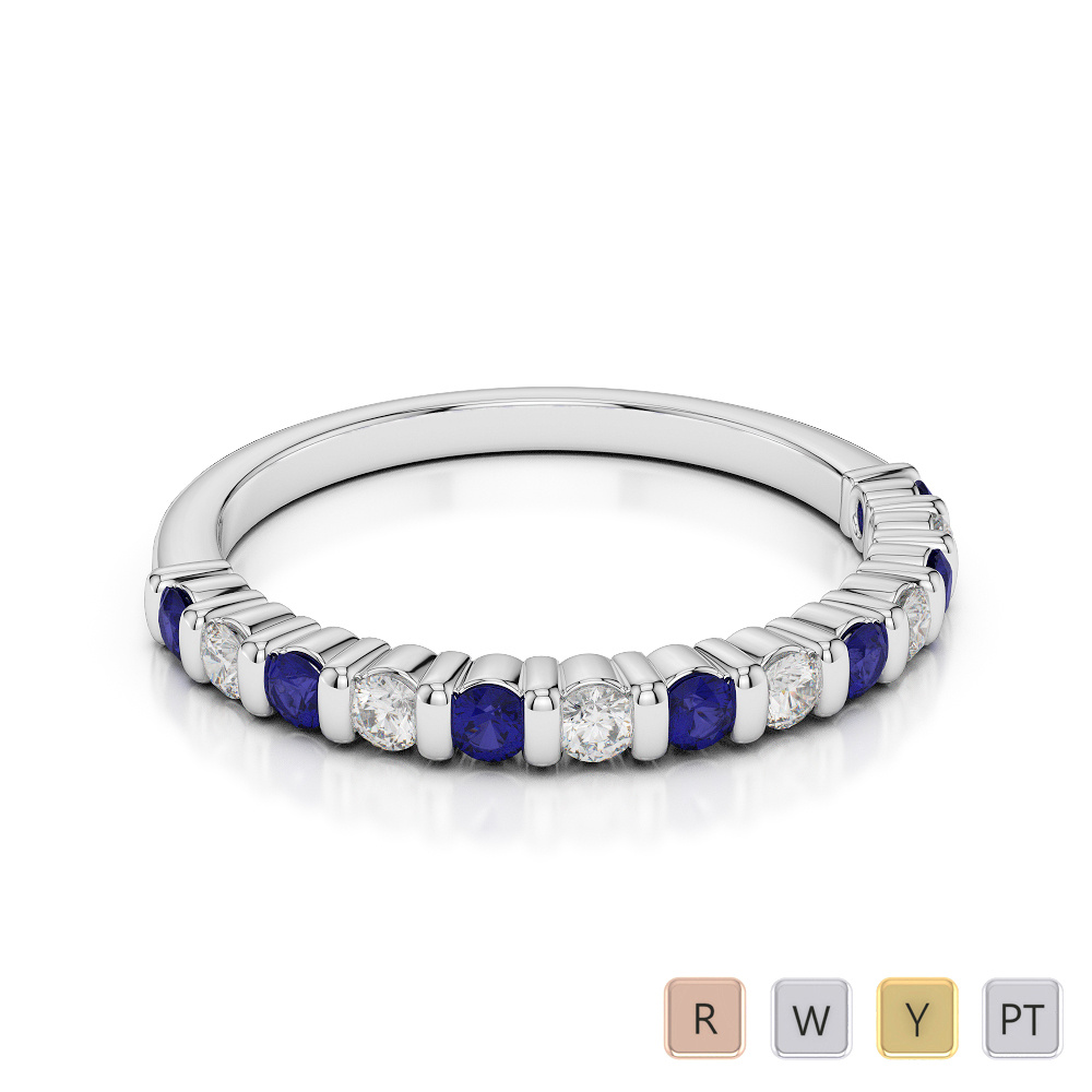 2MM Round Cut Blue Sapphire and Diamond Half Eternity Ring 0373
