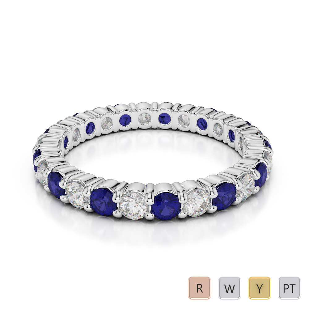 2.5 MM Round Cut Blue Sapphire Full Eternity Ring With Diamond 0389