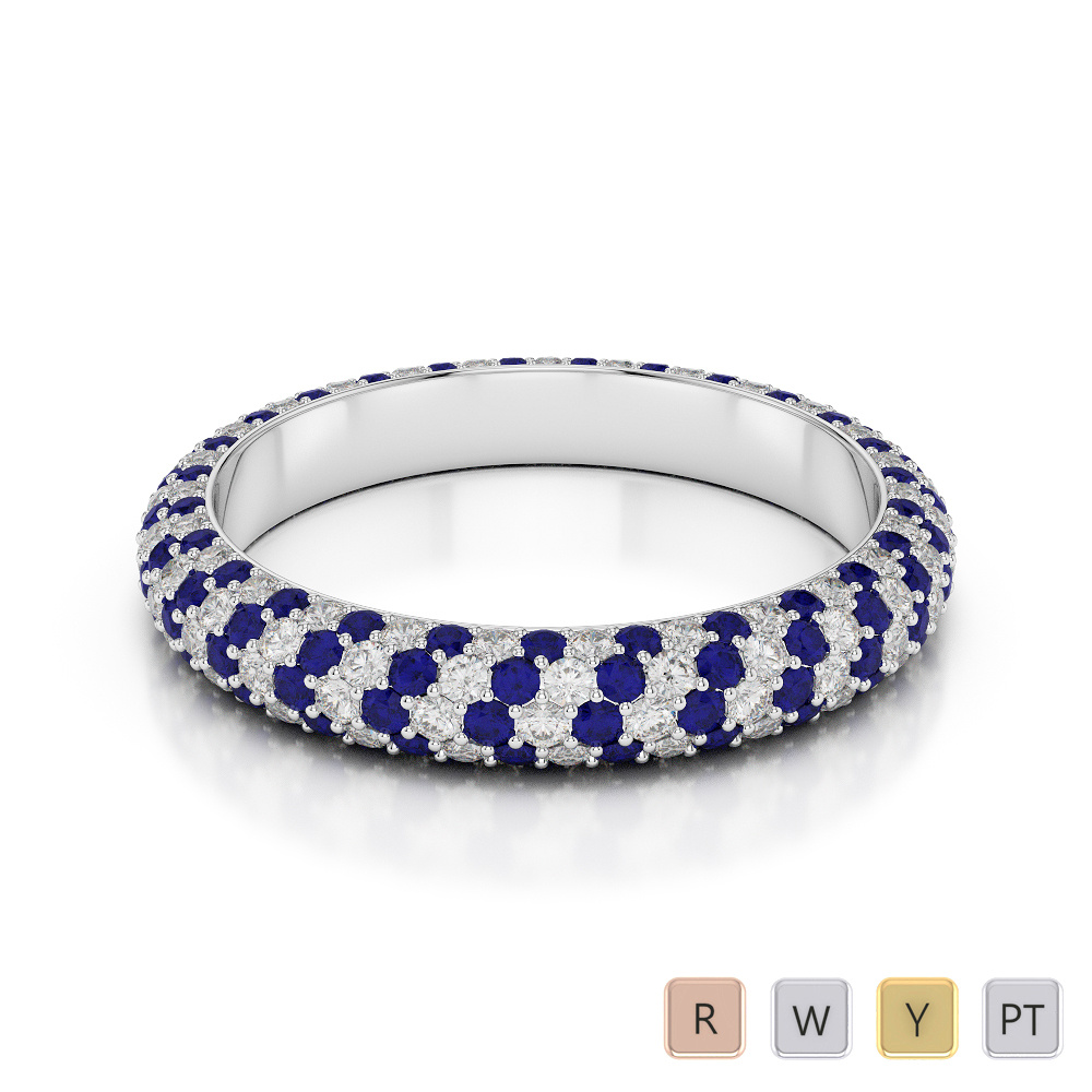 4 MM Prong Set Diamond & Blue Sapphire Full Eternity Ring 0394