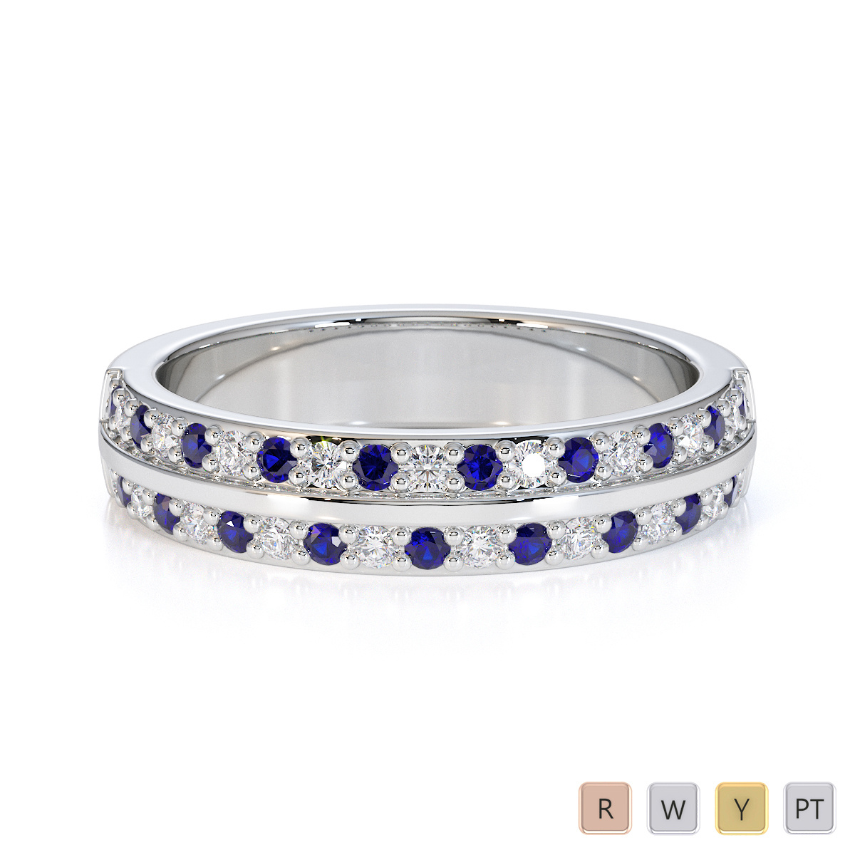Claw Set Blue Sapphire Half Eternity Ring With Diamond 0429