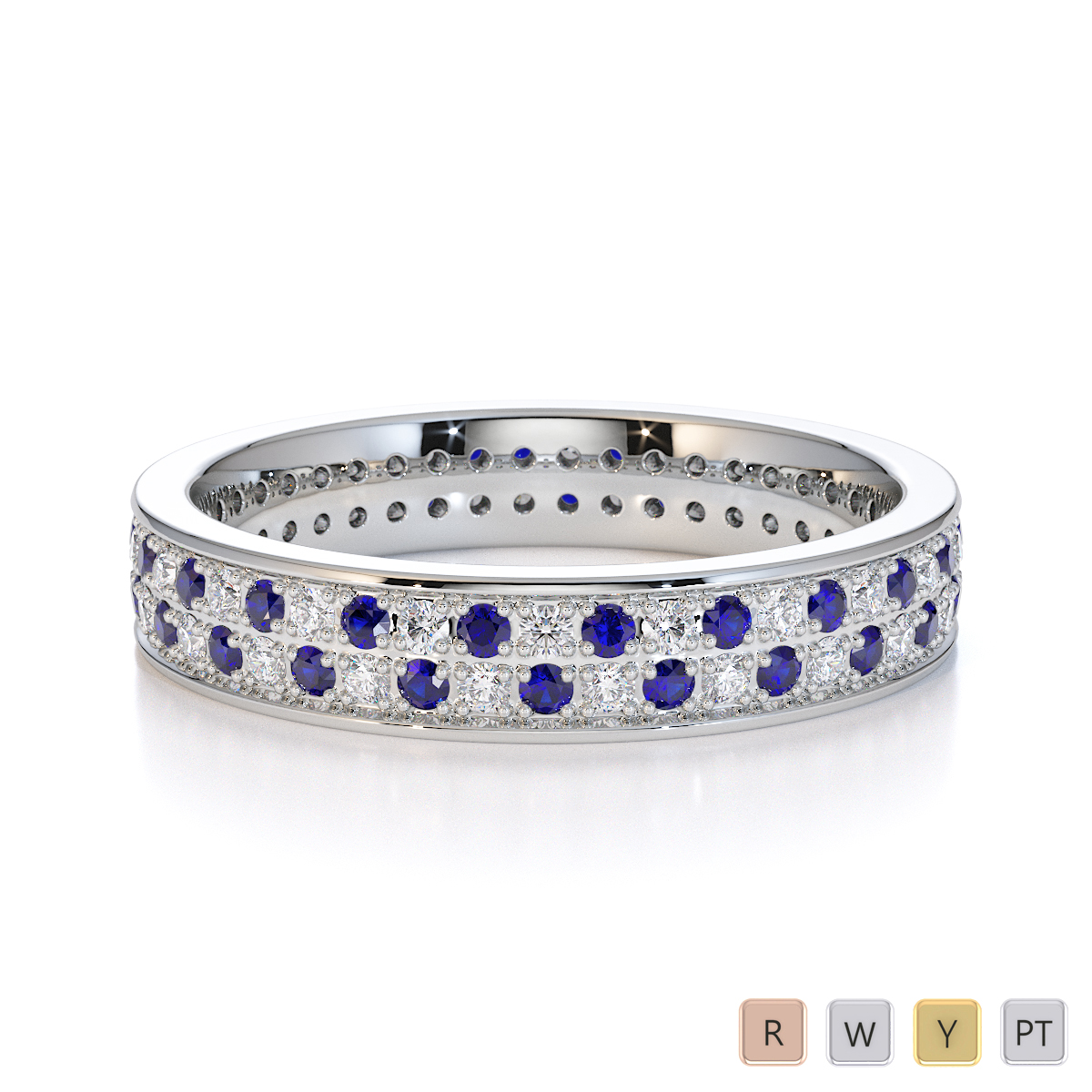 Prong Set Blue Sapphire and Diamond Full Eternity Ring in Gold / Platinum ATZR-0430