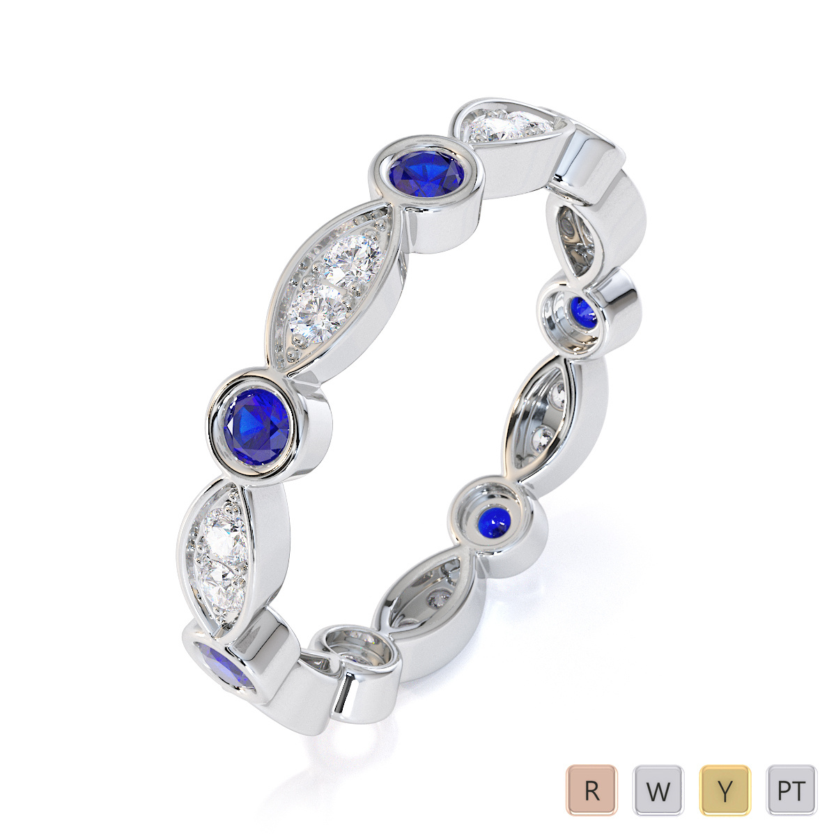 Bezel Set Blue Sapphire & Prong Set Diamond Full Eternity Ring 0434