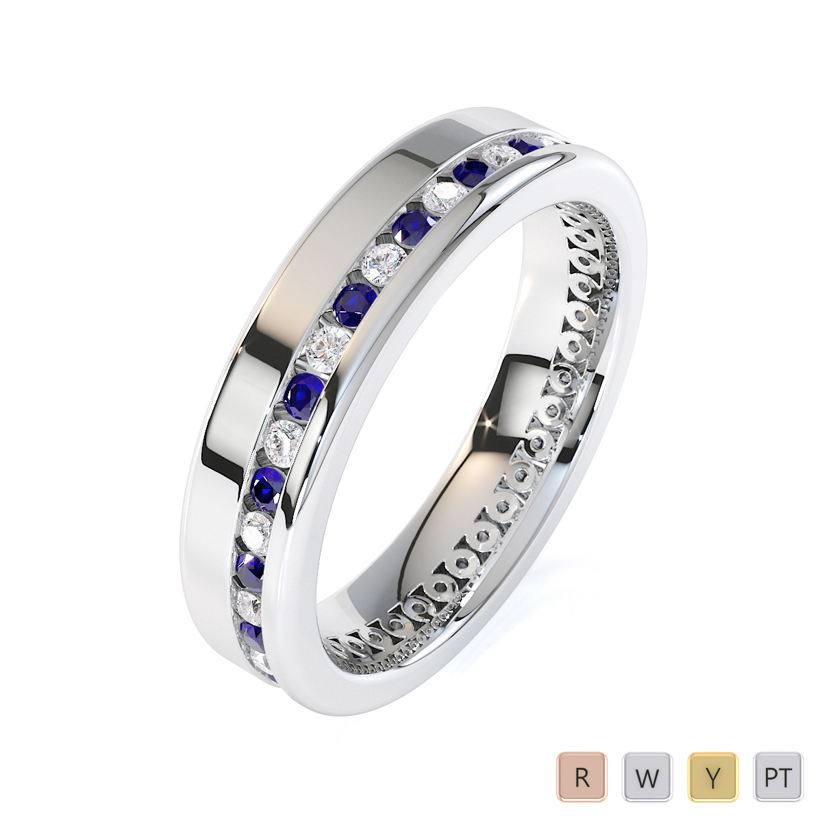 Round Cut Diamond and Blue Sapphire Full Eternity Ring in Gold / Platinum ATZR-0438