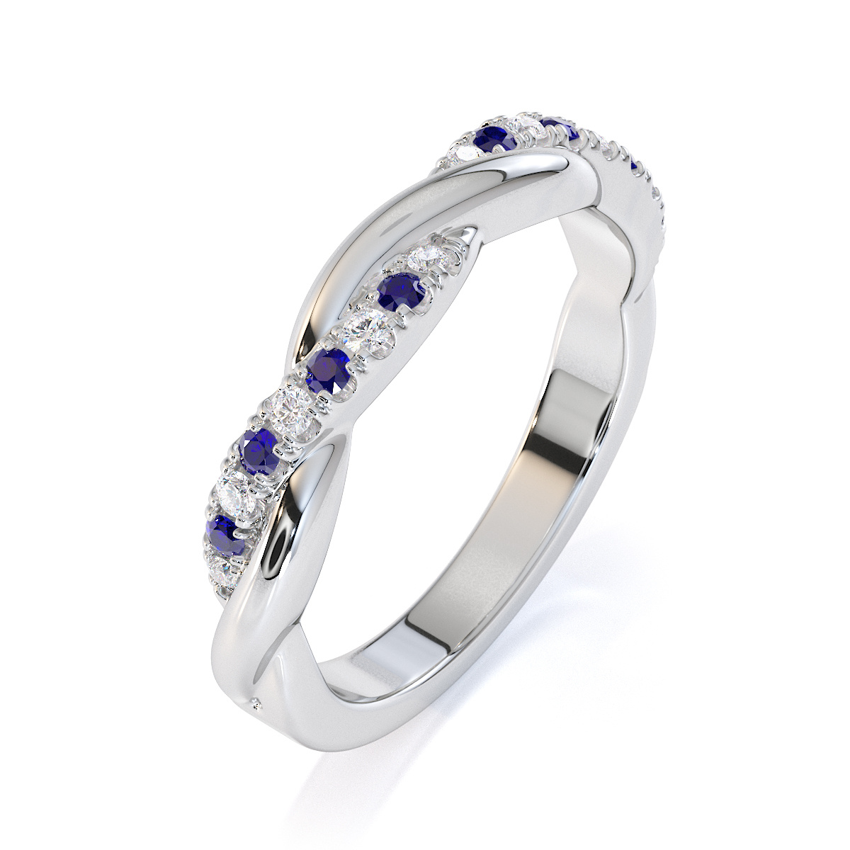 Prong Set Blue Sapphire Half Eternity Ring With Diamond 0447