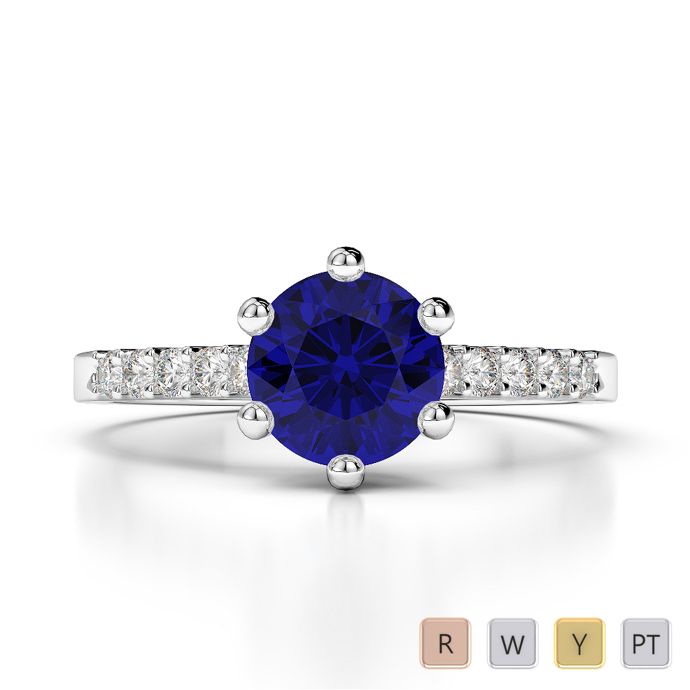 Round Cut Engagement Ring With Diamond & Blue Sapphire in Gold / Platinum ATZR-0206