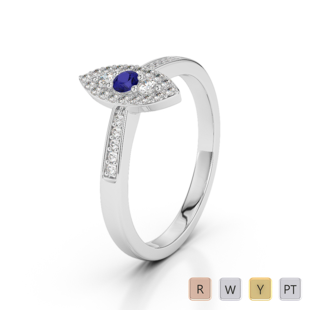 Prong Set Blue Sapphire and Diamond Engagement Ring 0223