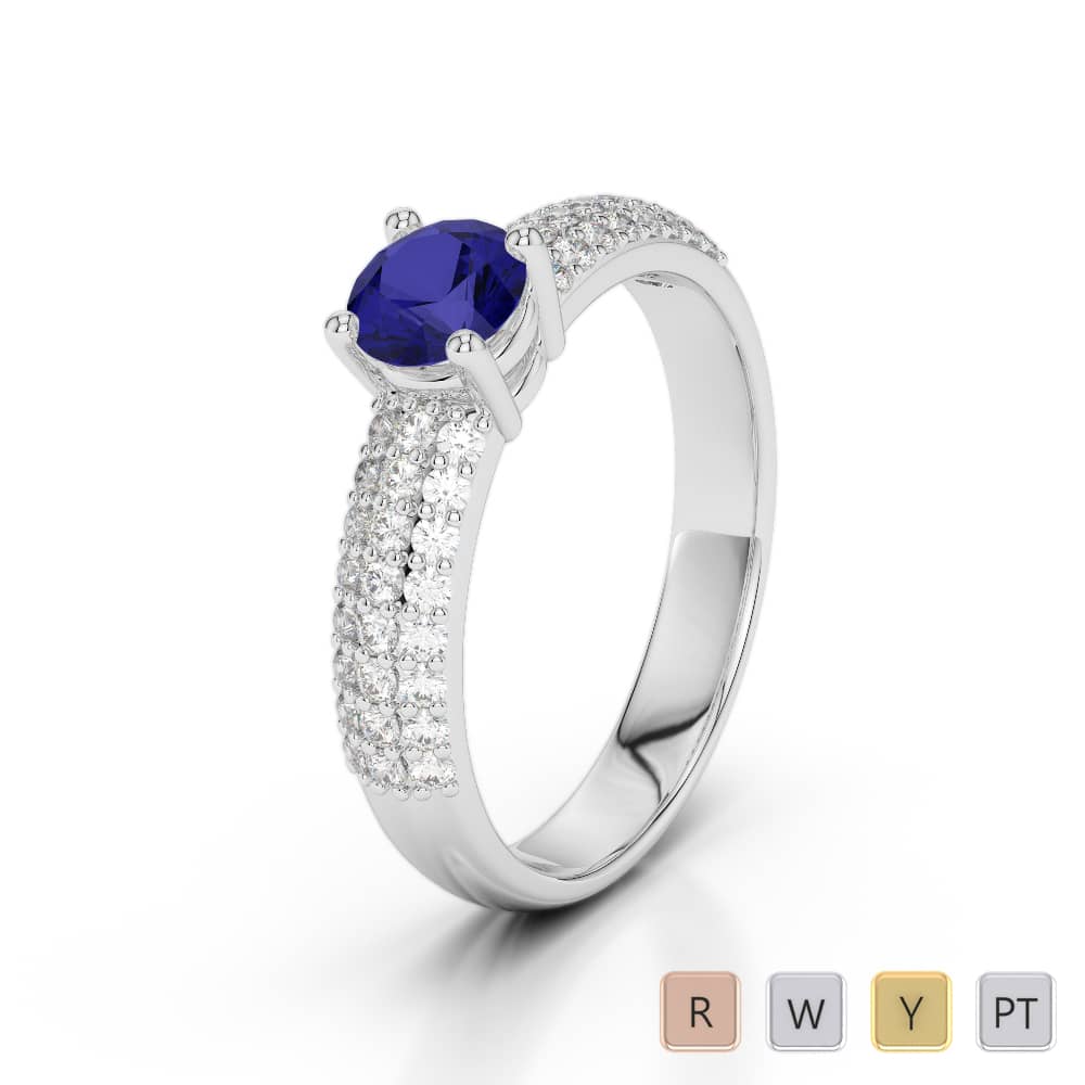 Prong Set Blue Sapphire Engagement Ring With Diamond in Gold / Platinum ATZR-0241