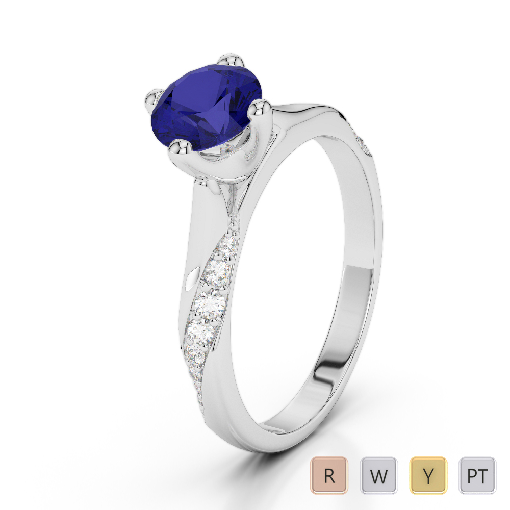 Prong Set Blue Sapphire Engagement Ring With Diamond in Gold / Platinum ATZR-0287