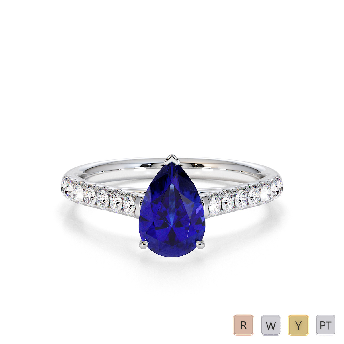 Pear Cut Blue Sapphire and Diamond Engagement Ring 0763