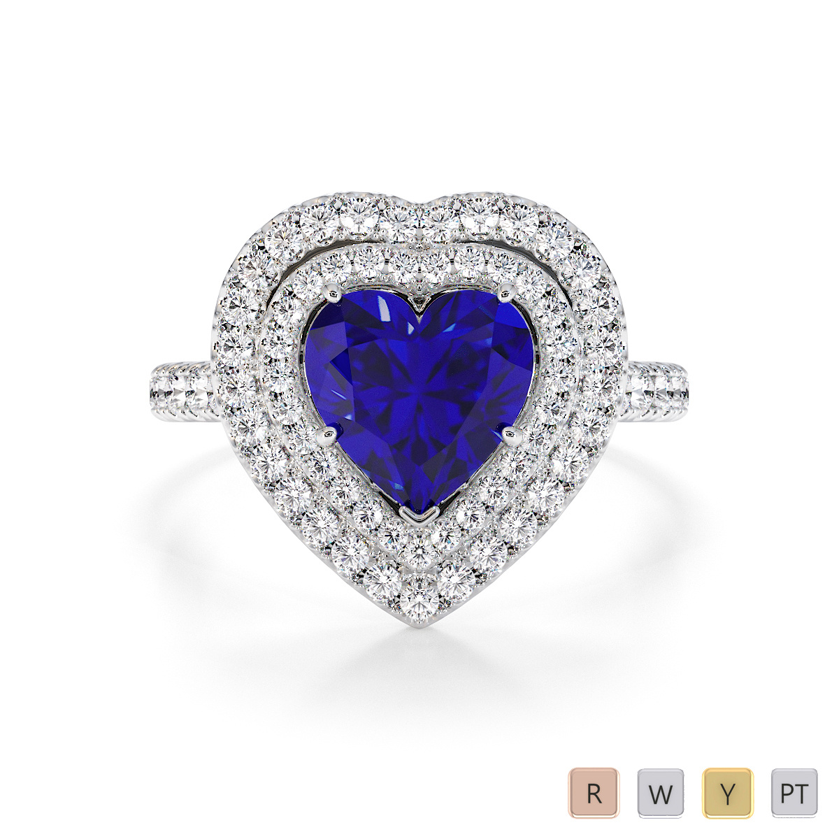 Heart-Shape Blue Sapphire and Diamond Engagement Ring 0772
