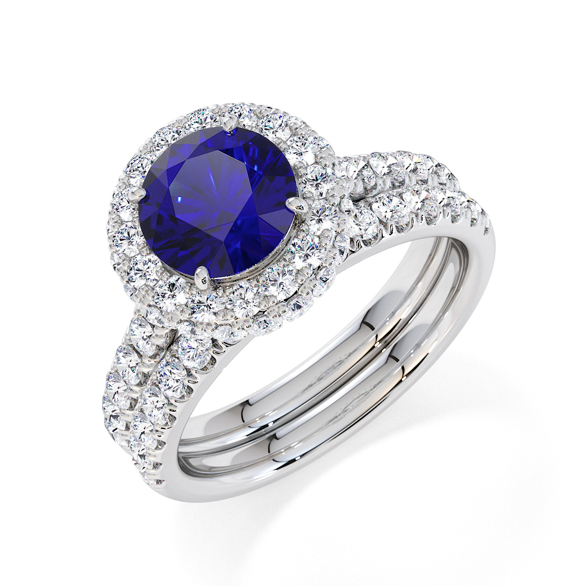 4 Prong Set Blue Sapphire and Diamond Engagement Ring 0773