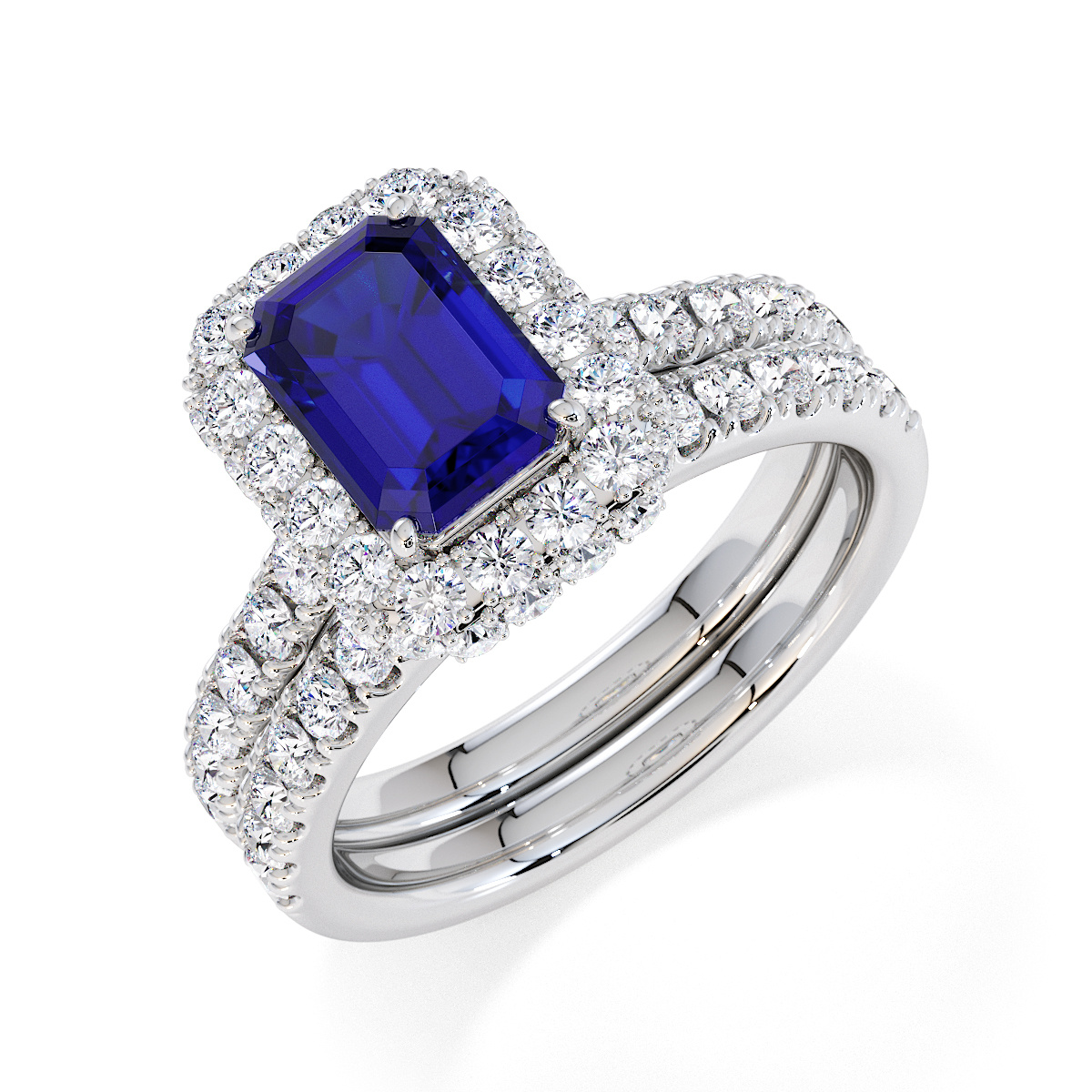 Four-Prong Set Blue Sapphire and Diamond Engagement Ring 0774