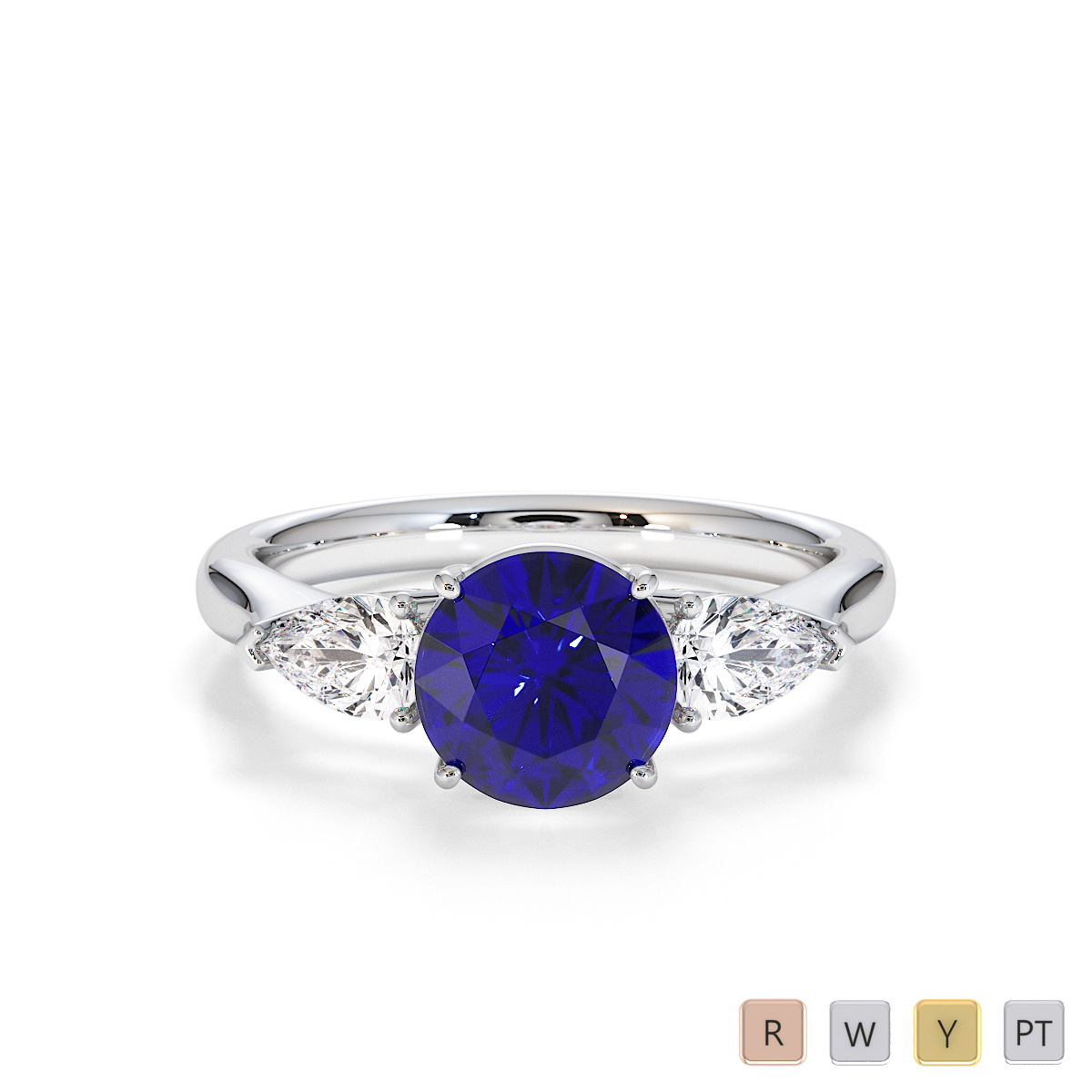 4 Prong Set Blue Sapphire and Pear Shape Diamond Engagement Ring 0780
