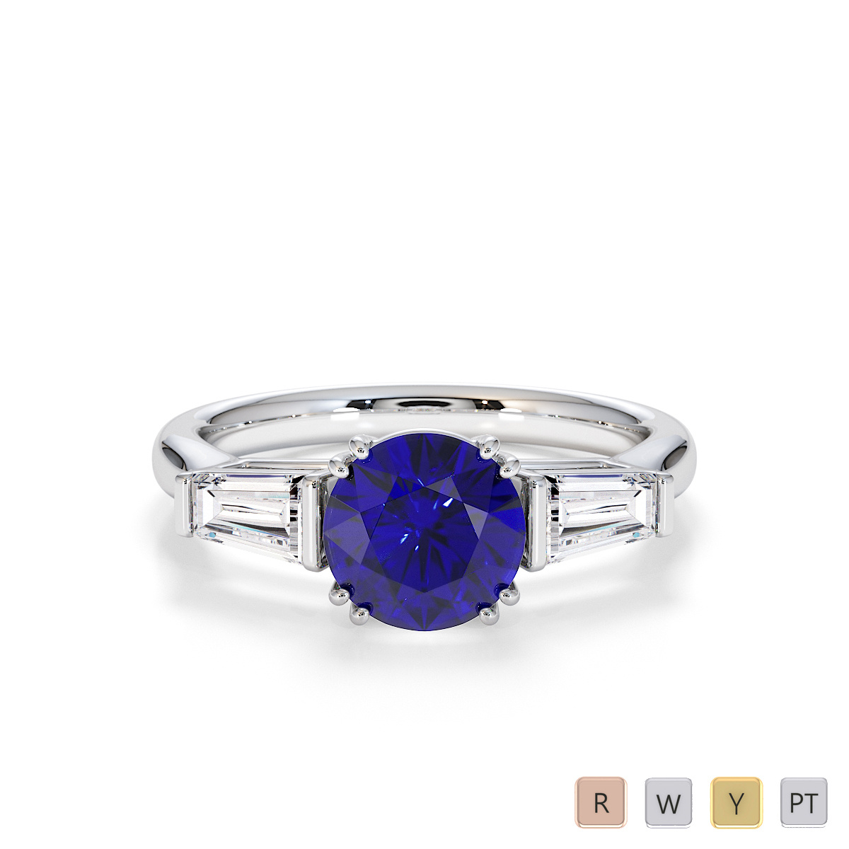 Tapered Baguette Diamond Engagement Ring with Blue Sapphire 0781