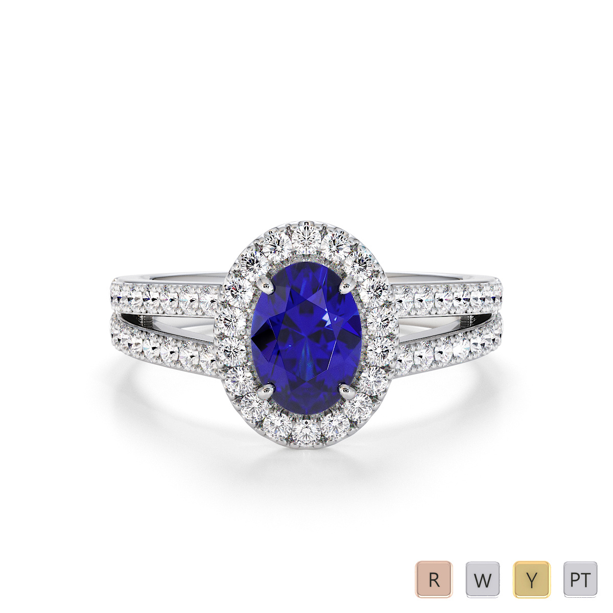 Oval Shape Blue Sapphire and Diamond Engagement Ring 0791