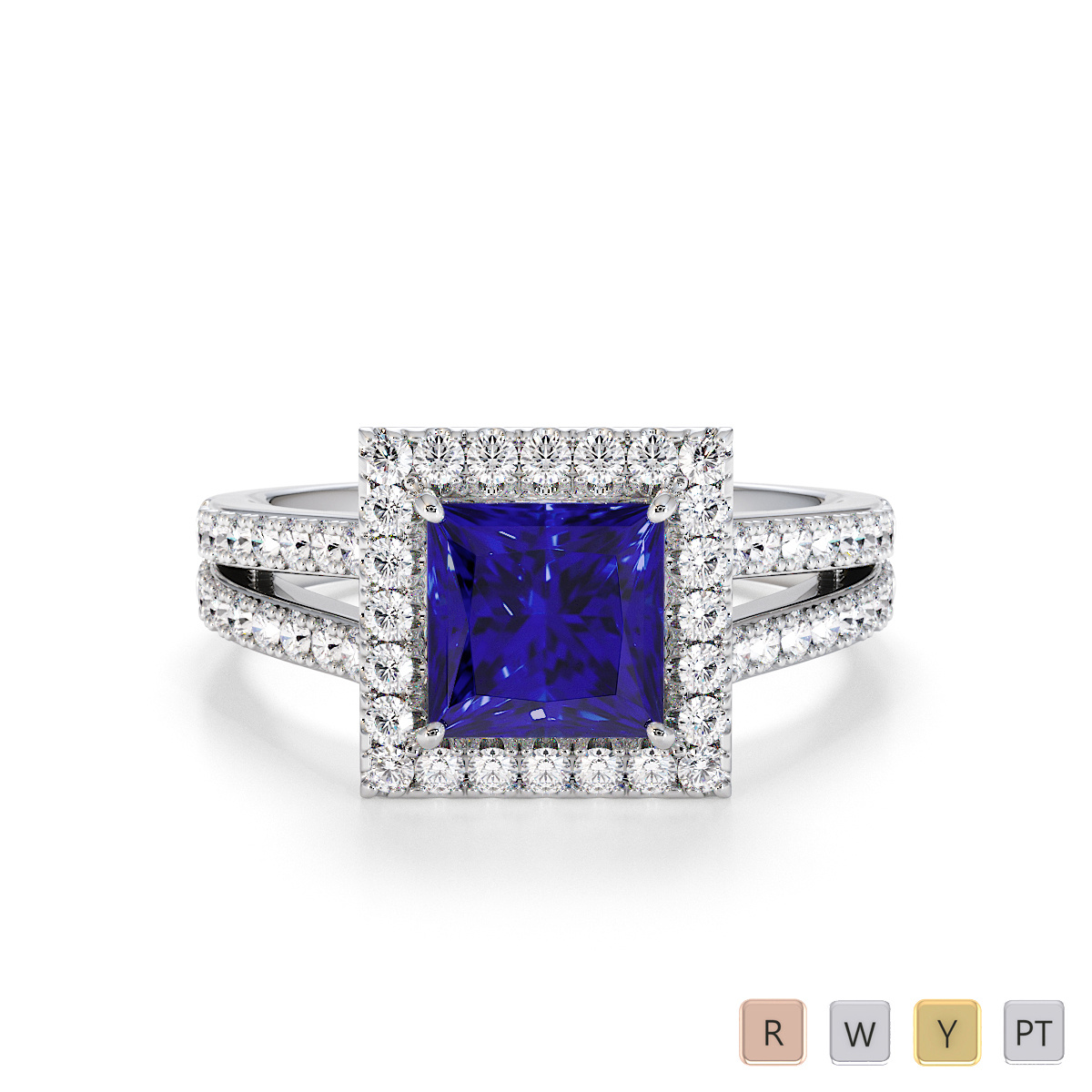 Princess Cut Blue Sapphire and Diamond Engagement Ring 0792
