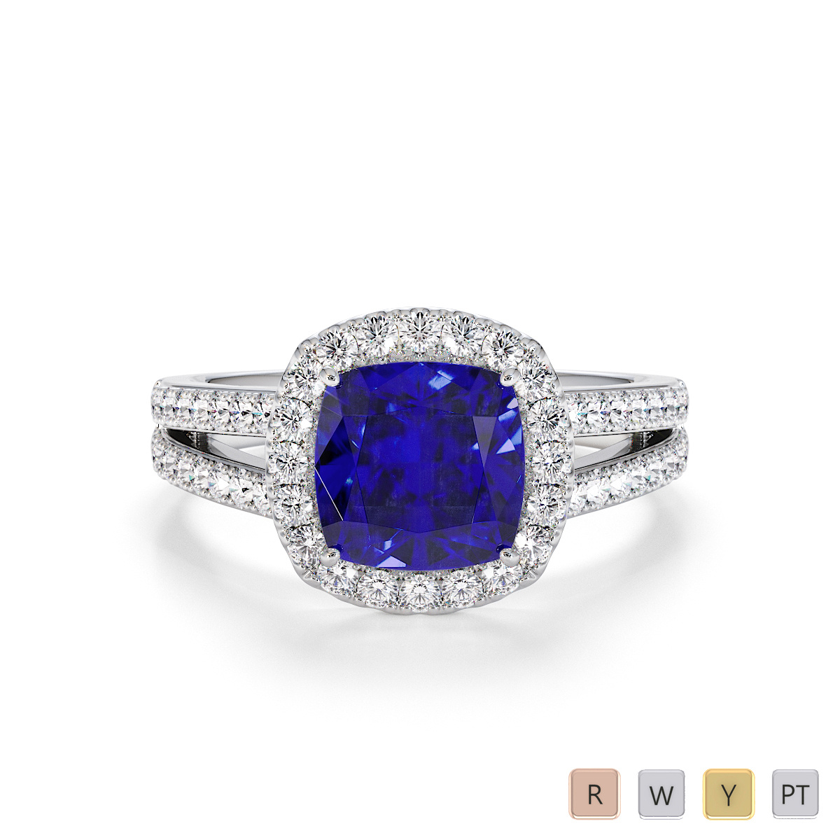 Cushion Shape Blue Sapphire and Diamond Engagement Ring 0793