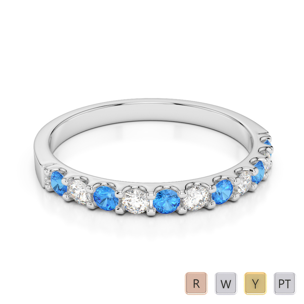 2MM Claw Set Diamond Half Eternity Ring With Blue Topaz 0385