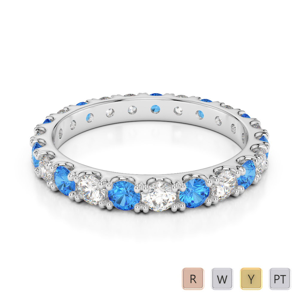 2.5 MM Claw Set Blue Topaz & Diamond Full Eternity Ring 0399