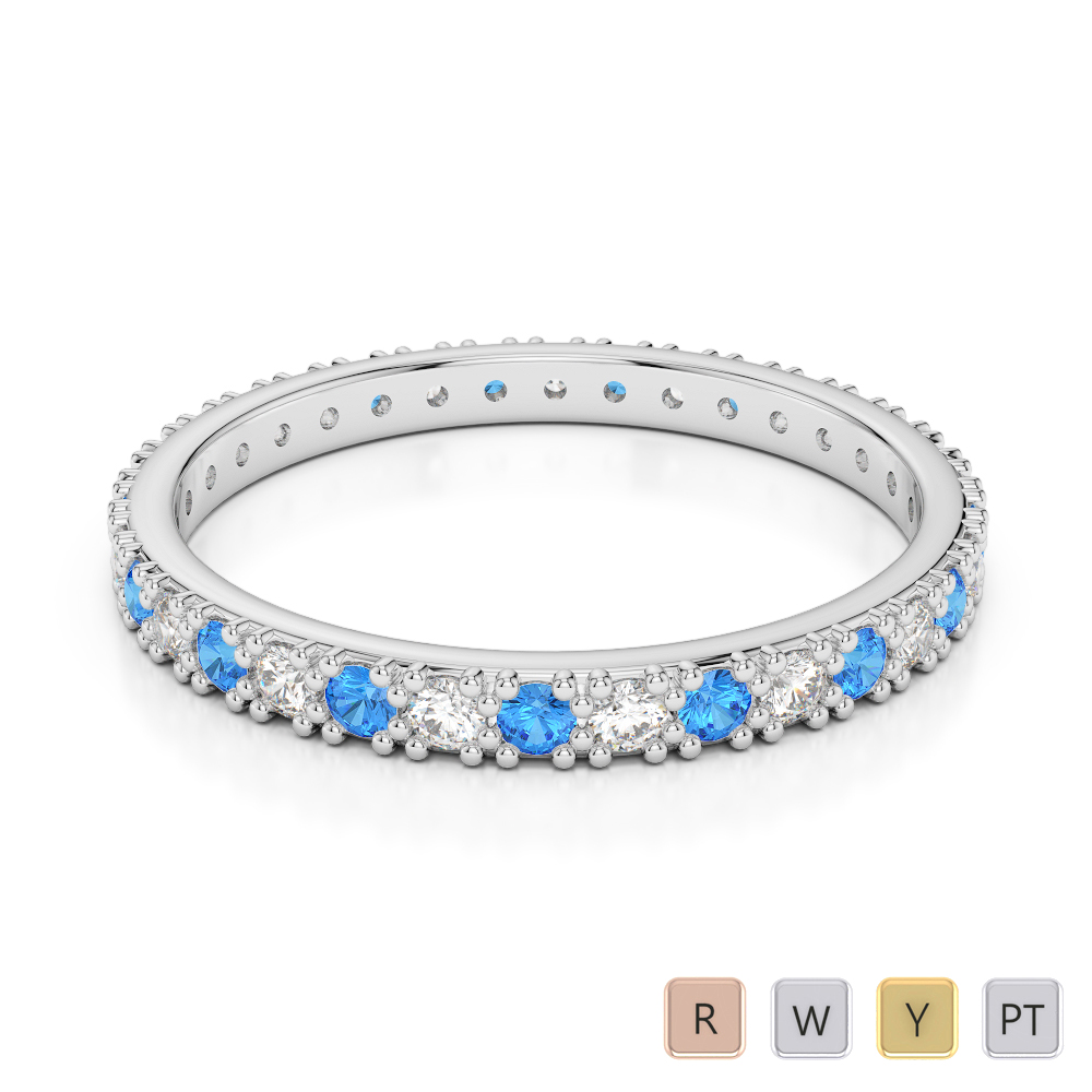 2 MM Prong Set Diamond Full Eternity Ring With Blue Topaz in Gold / Platinum ATZR-0404