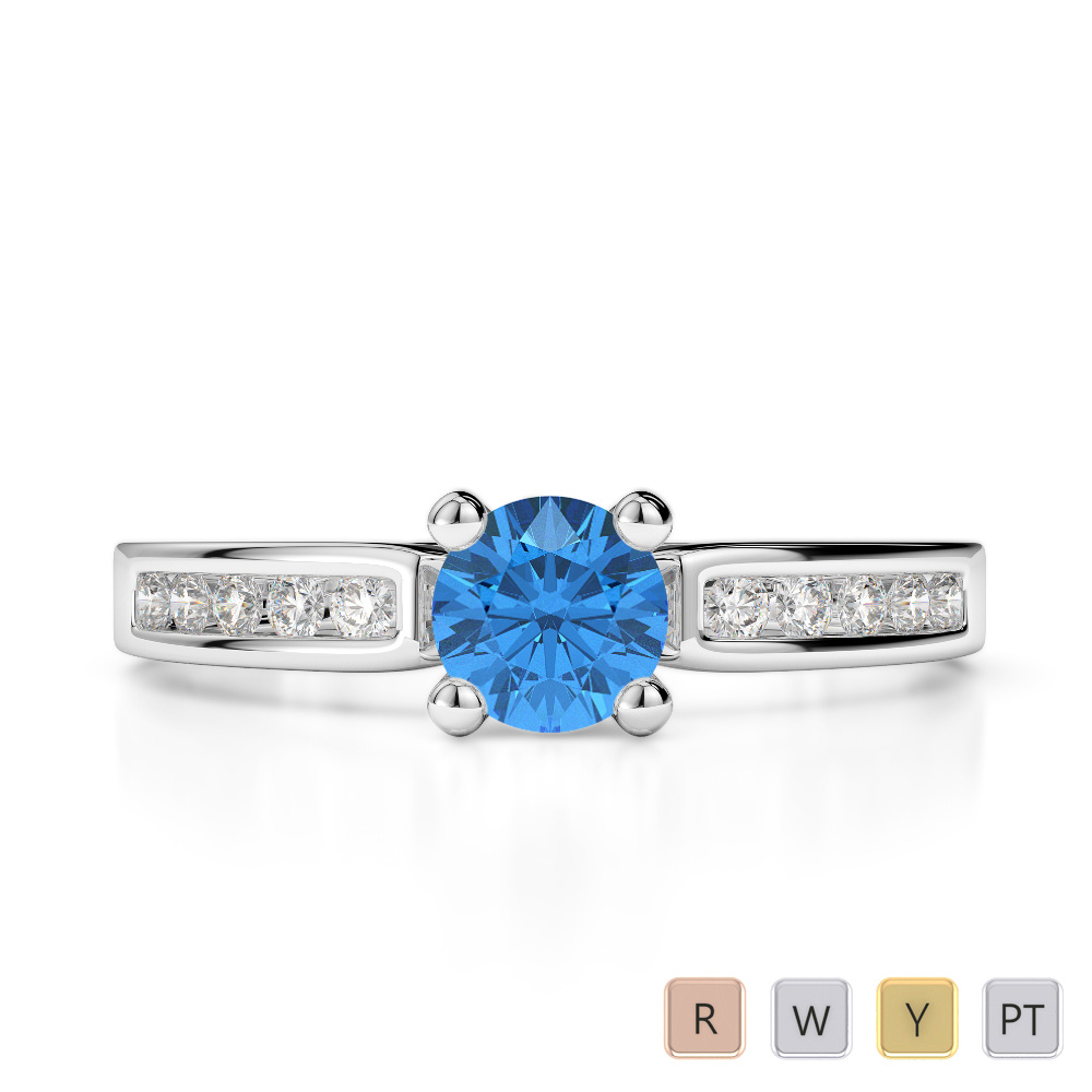 Prong Set Blue Topaz & Channel Set Diamond Engagement Ring 0246