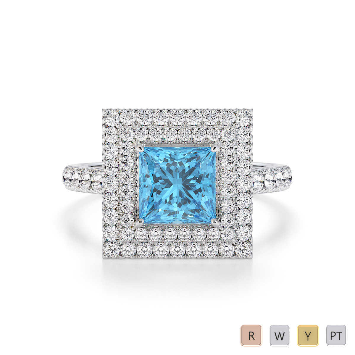 Prong Set Blue Topaz and Diamond Engagement Ring 0770