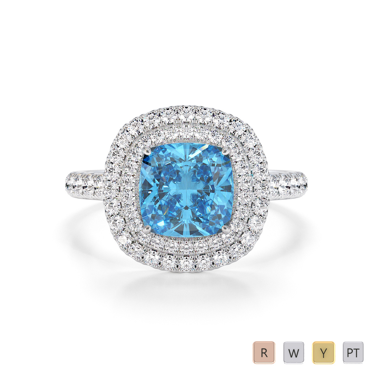 Cushion Shape Blue Topaz and Diamond Engagement Ring 0771