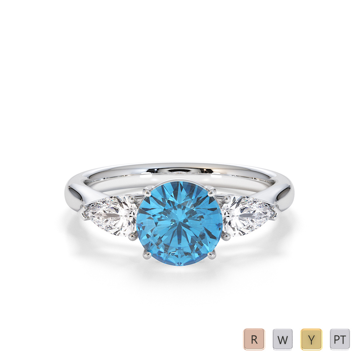 4 Prong Set Blue Topaz and Pear Shape Diamond Engagement Ring 0780