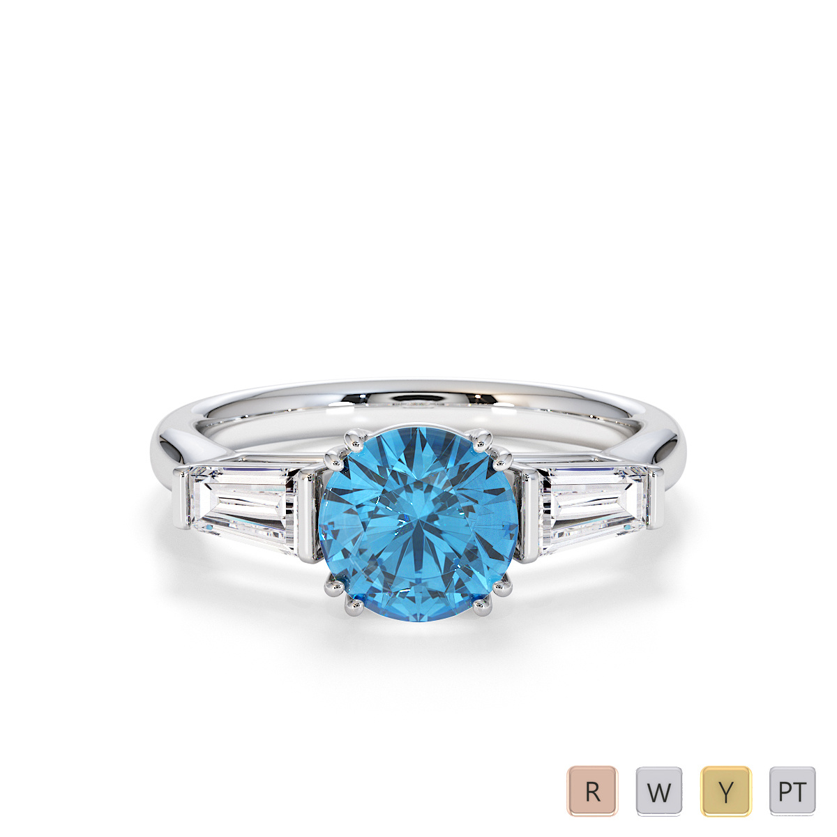 Tapered Baguette Diamond Engagement Ring with Blue Topaz 0781