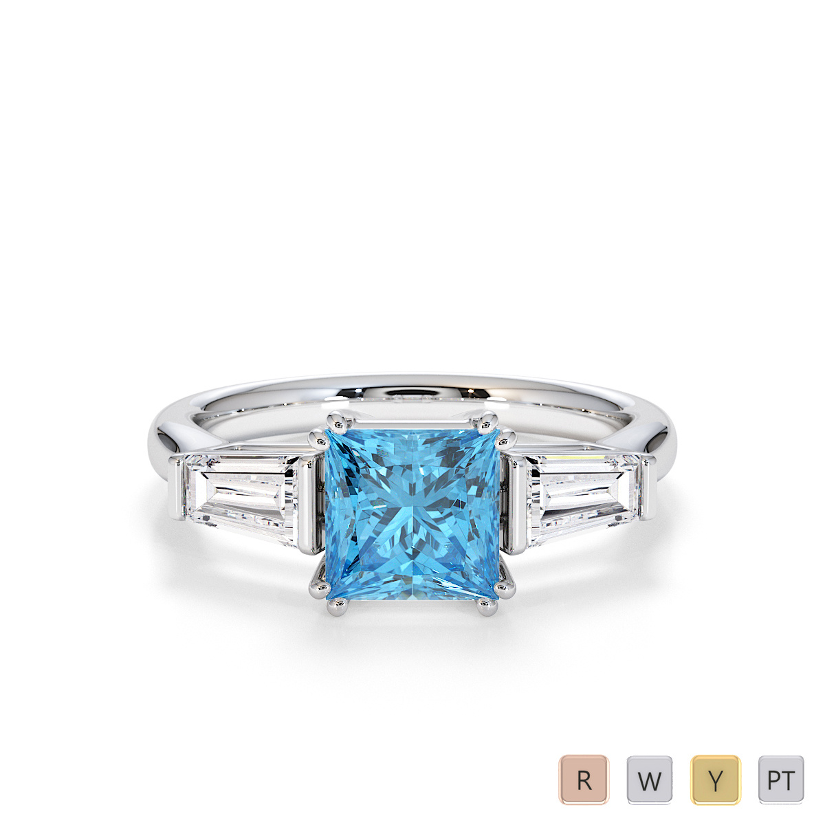 5.80 mm Princess Cut Blue Topaz with Diamond Engagement Ring 0784