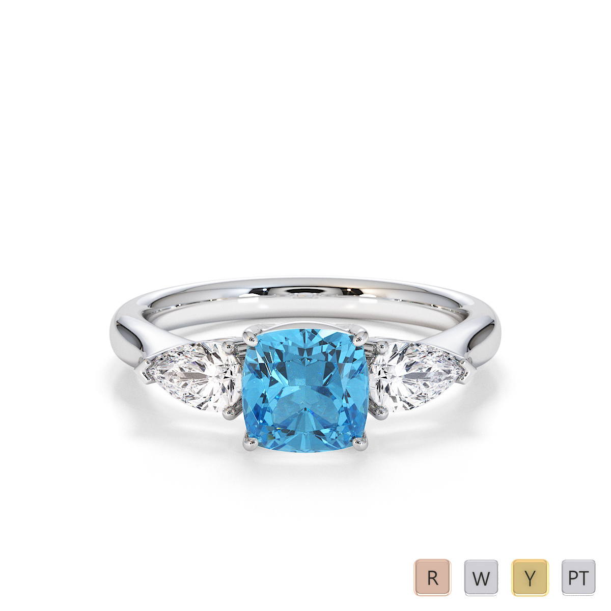 1Carat Cushion Natural Blue Topaz and Diamond Engagement Ring 0785